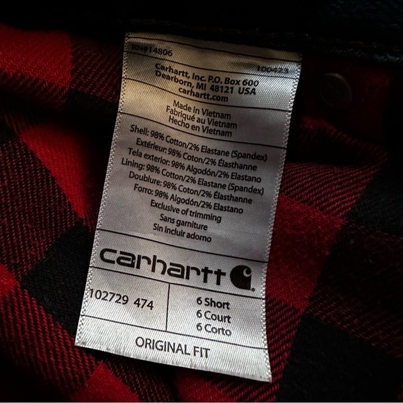 Carhartt | Flannel Lined Plaid Denim Straight Original Fit Size 6 Short - Picture 7 of 7